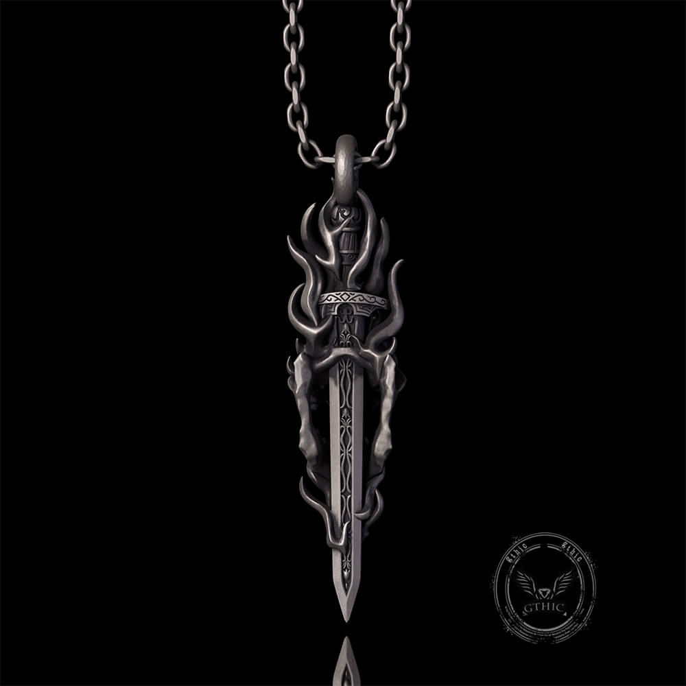 Skull Dagger Sterling Silver Gothic Pendant