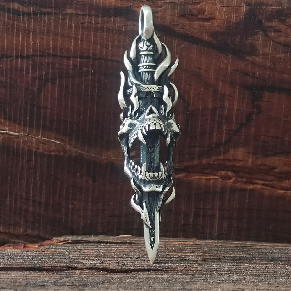 Skull Dagger Sterling Silver Gothic Pendant | Gthic.com