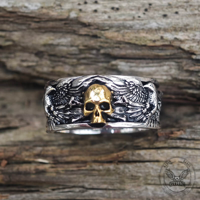 Skull Double Eagle Sterling Silver Ring