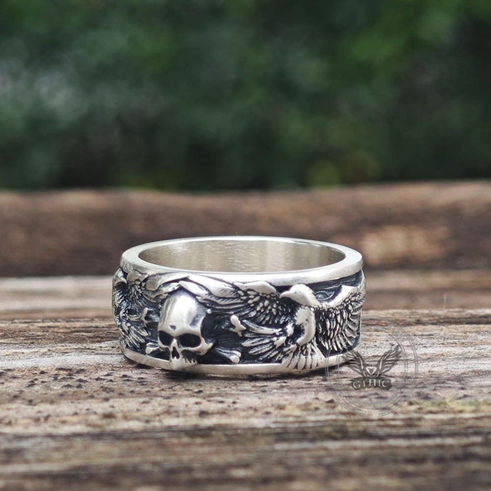 Skull Double Eagle Sterling Silver Ring