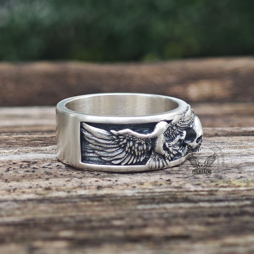 Skull Double Eagle Sterling Silver Ring