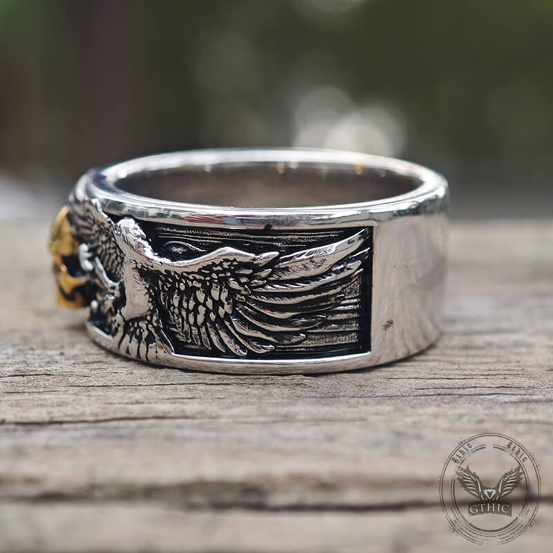 Skull Double Eagle Sterling Silver Ring