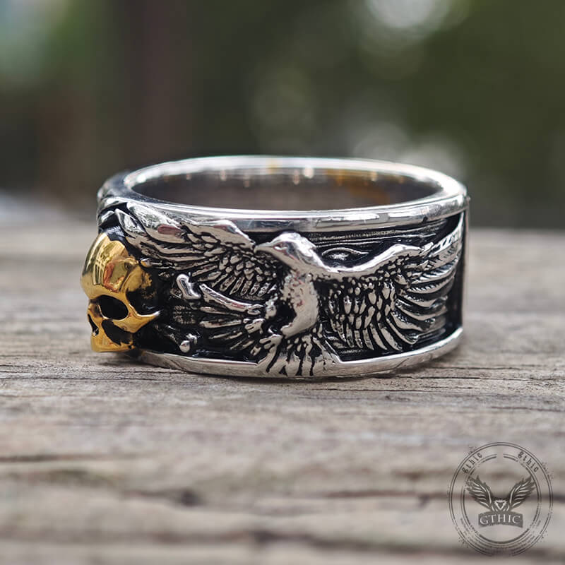 Skull Double Eagle Sterling Silver Ring