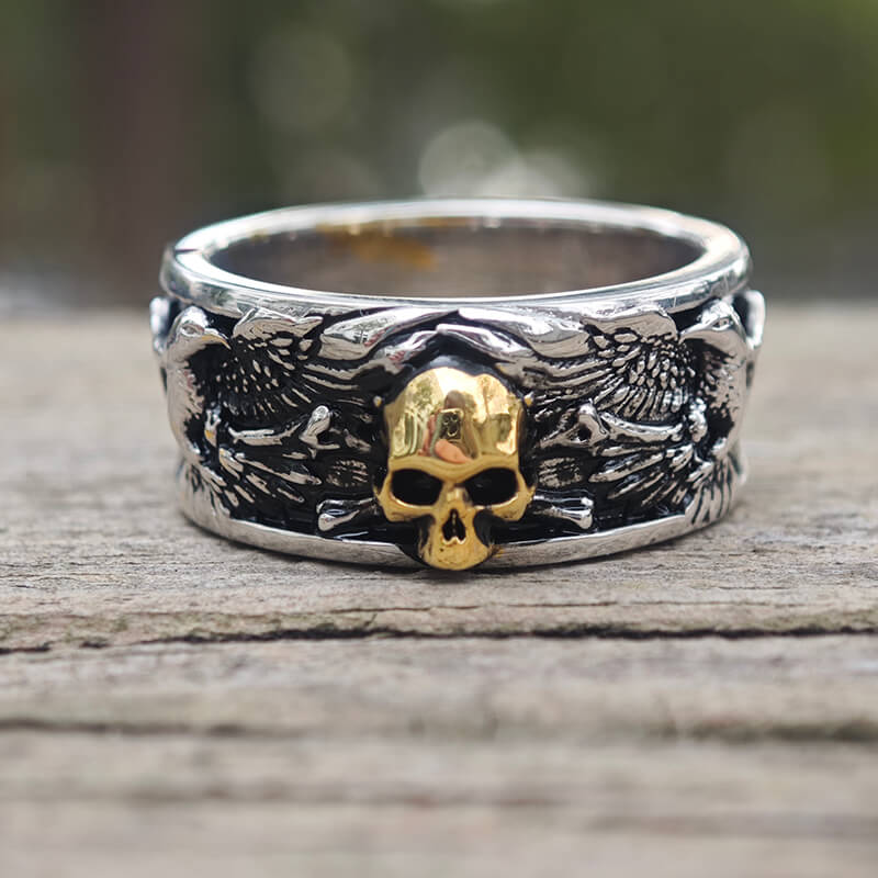 Skull Double Eagle Sterling Silver Ring