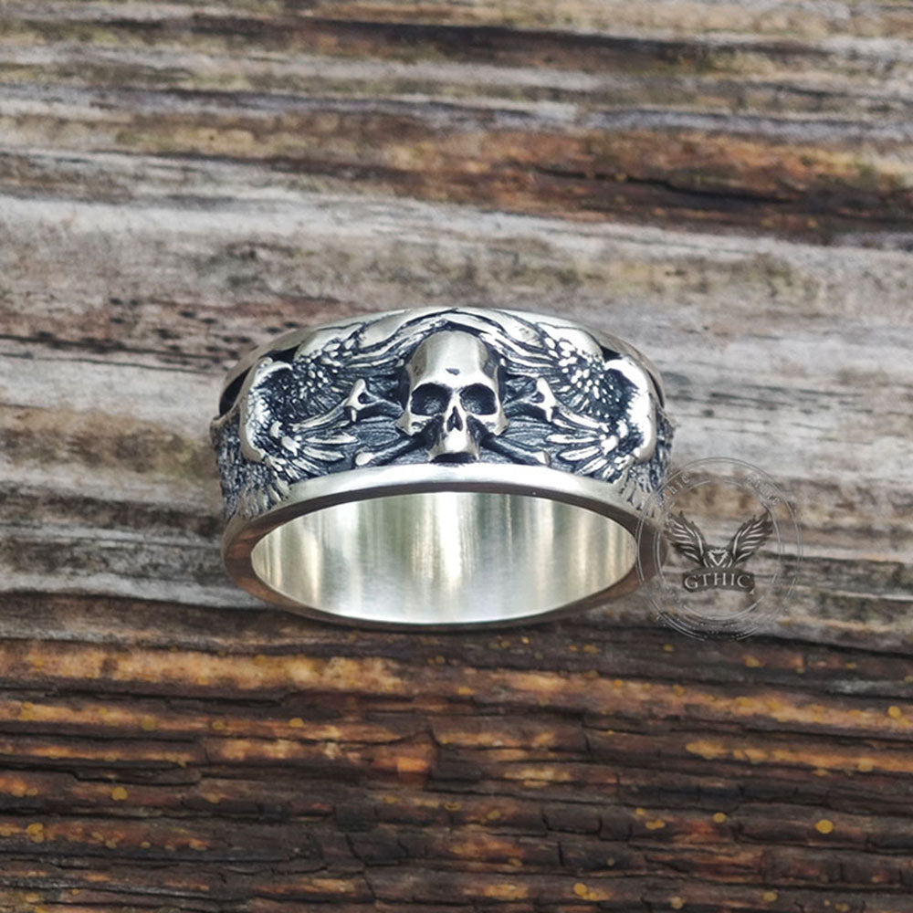 Skull Double Eagle Sterling Silver Ring