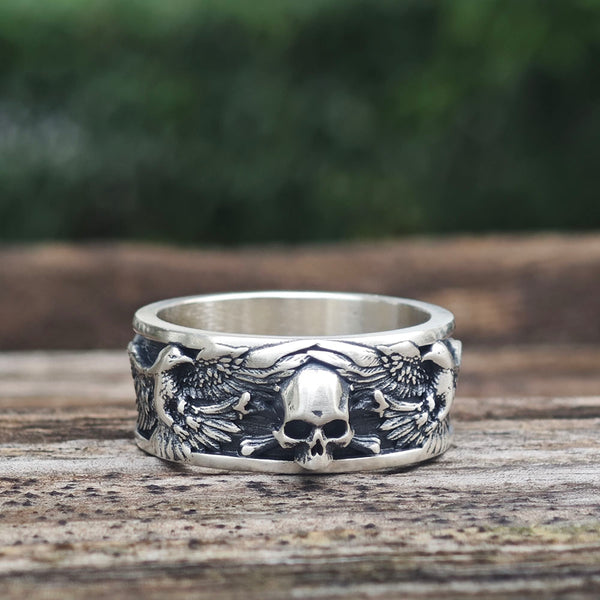 Skull Double Eagle Sterling Silver Ring