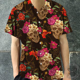 Skull Flower Print Polyester Shirt