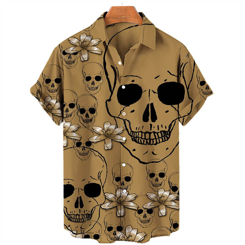 Skull Flowers Spandex Hawaiian Shirt | Gthic.com