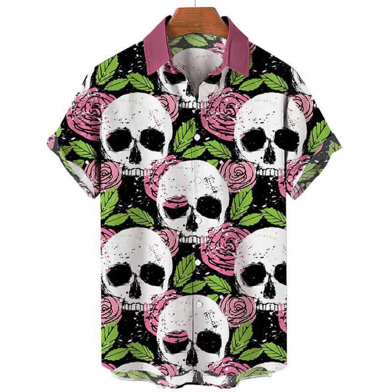 Skull Flowers Spandex Hawaiian Shirt | Gthic.com