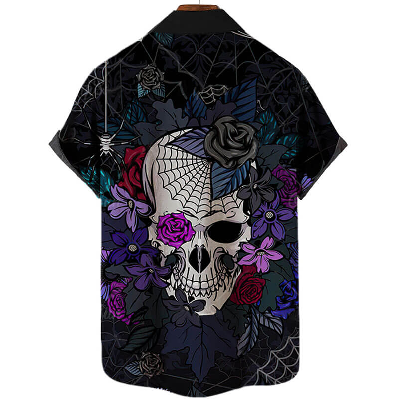 Skull Flowers Spandex Hawaiian Shirt | Gthic.com