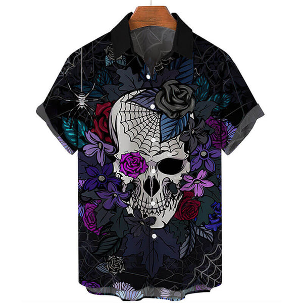 Skull Flowers Spandex Hawaiian Shirt | Gthic.com