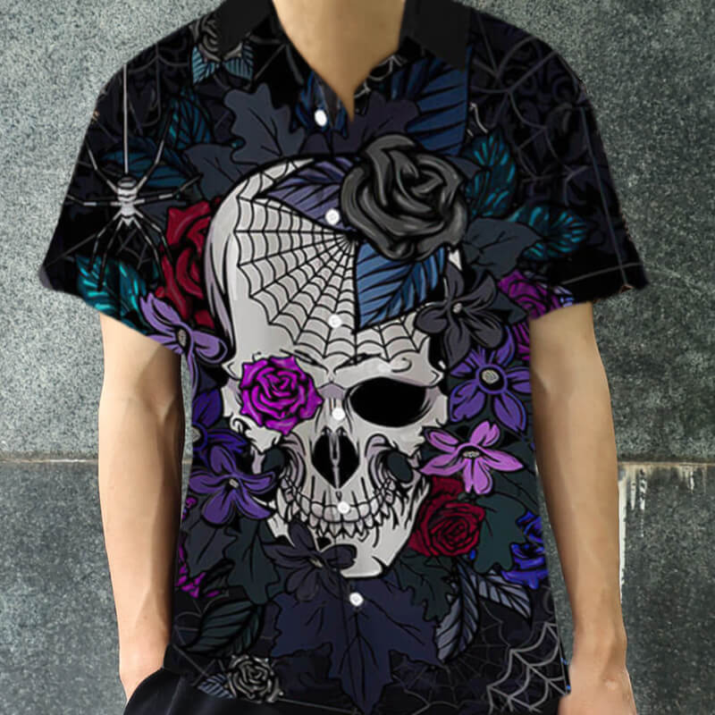 Camisa hawaiana de spandex con flores y calaveras