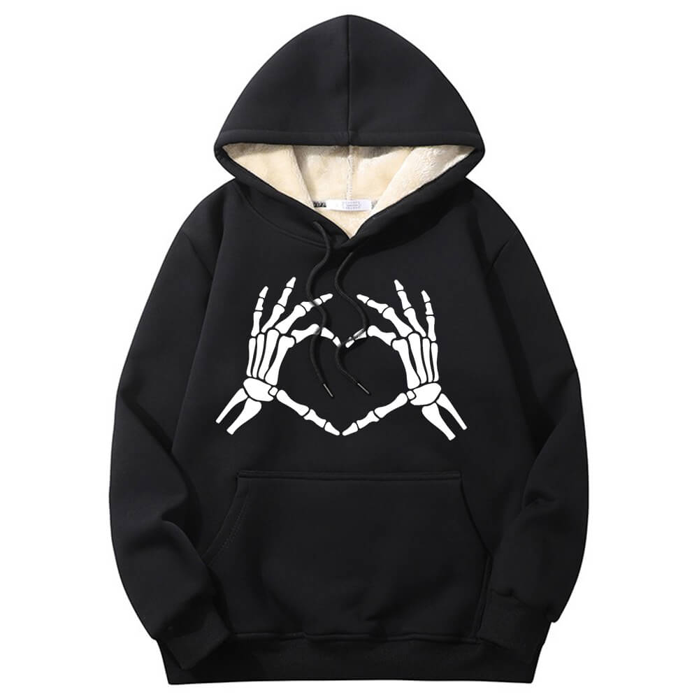 Skull Hand Love Heart Crew Collar Hoodie | Gthic.com