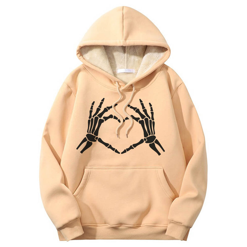 Skull Hand Love Heart Crew Collar Hoodie | Gthic.com