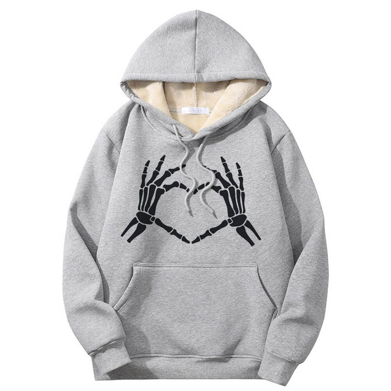 Skull Hand Love Heart Crew Collar Hoodie | Gthic.com