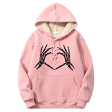 Skull Hand Love Heart Crew Collar Hoodie | Gthic.com