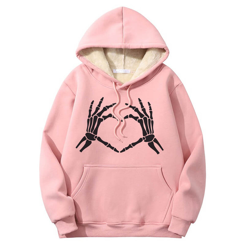 Skull Hand Love Heart Crew Collar Hoodie | Gthic.com