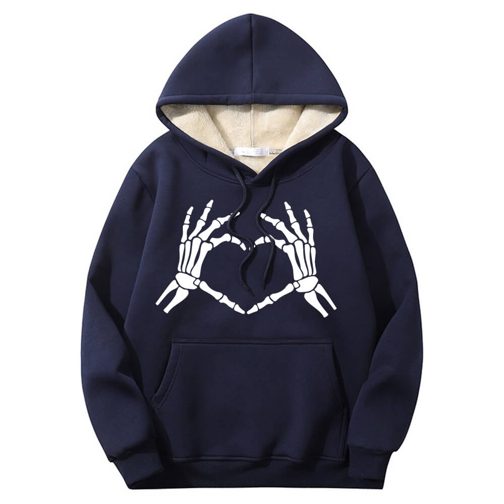 Skull Hand Love Heart Crew Collar Hoodie | Gthic.com