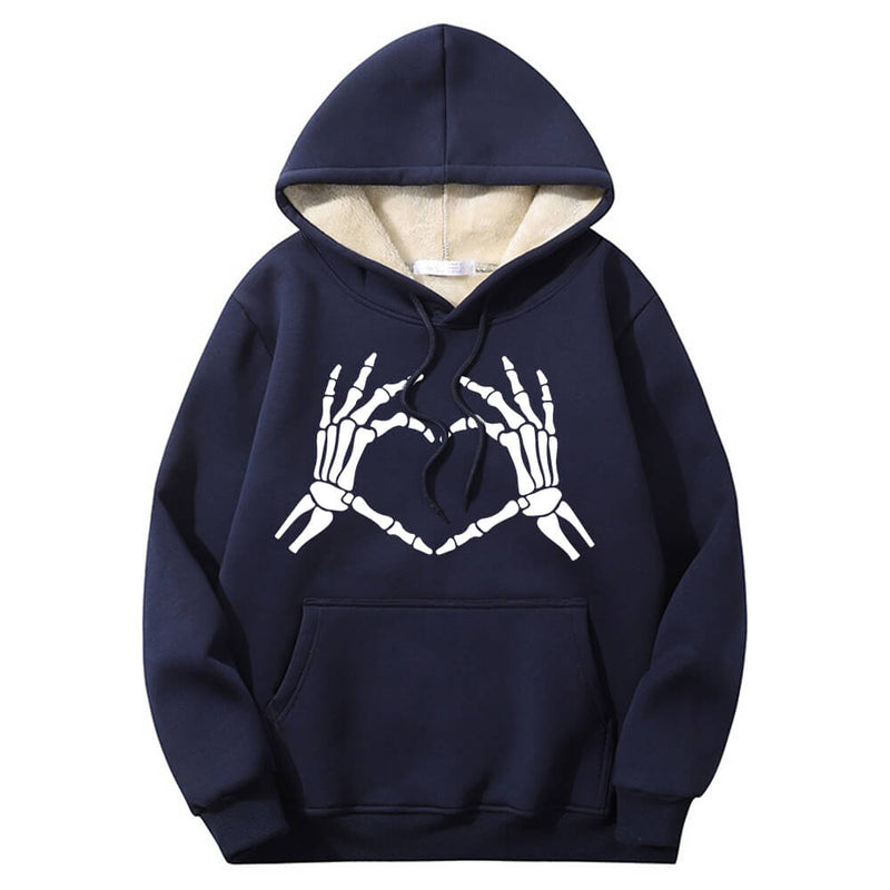 Skull Hand Love Heart Crew Collar Hoodie | Gthic.com