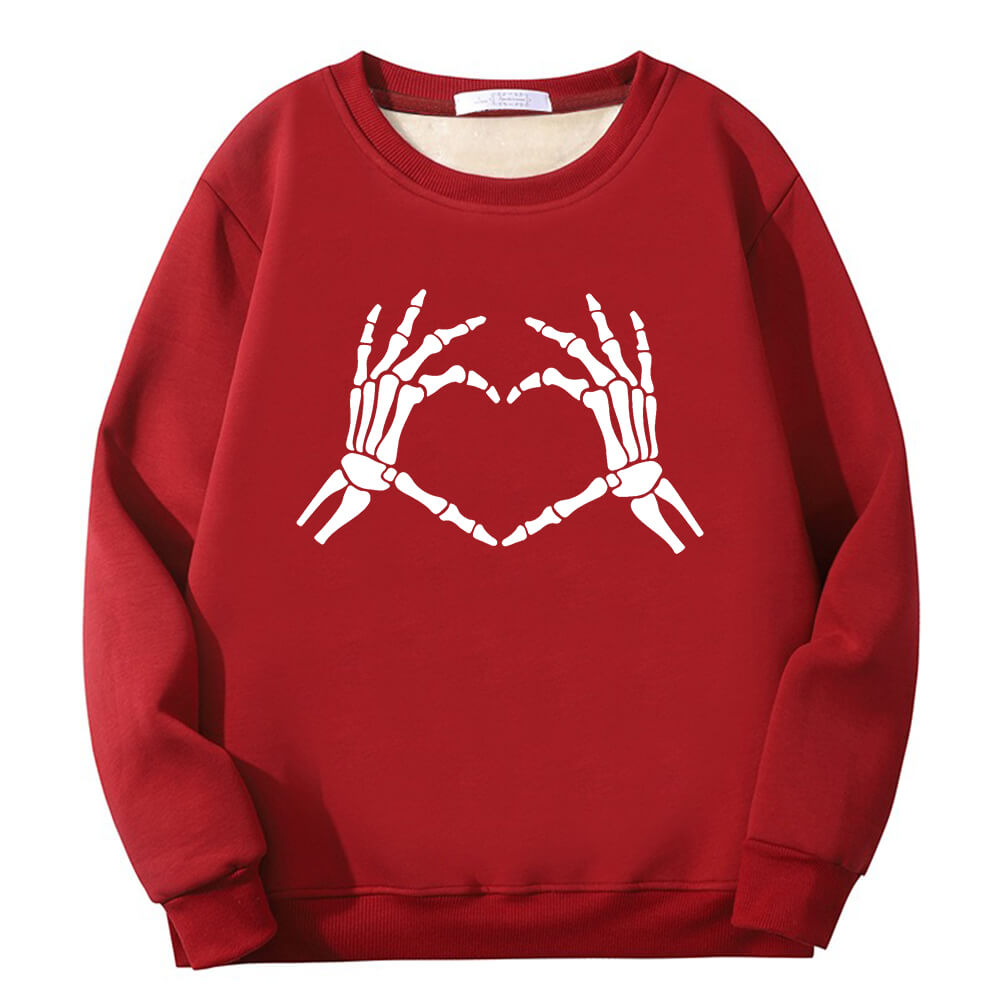 Skull Hand Love Heart Crew Collar Sweatshirt