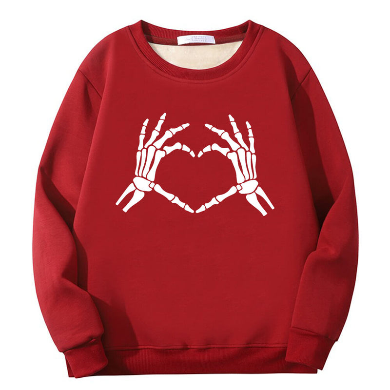 Skull Hand Love Heart Crew Collar Sweatshirt