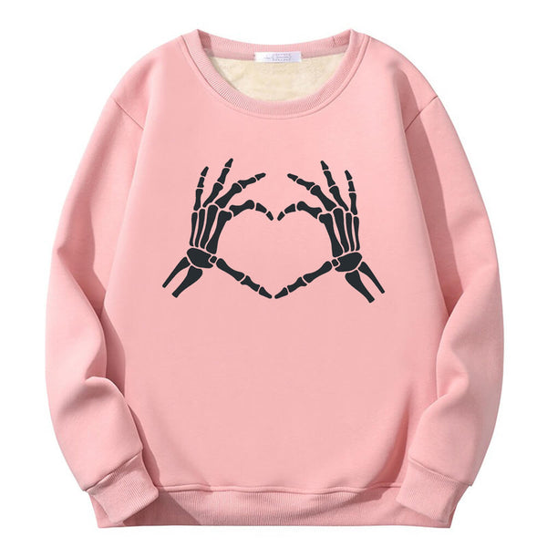 Skull Hand Love Heart Crew Collar Sweatshirt