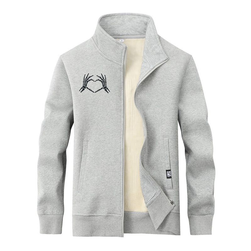 Skull Hand Love Heart Stand Collar Zip Cardigan | Gthic.com