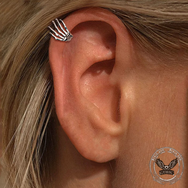 Skull Hand Stainless Steel Stud Earrings | Gthic.com