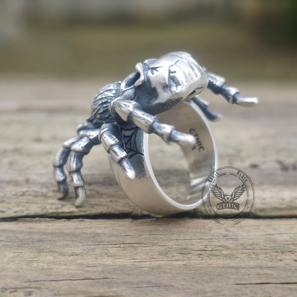 Skull Head Spider Sterling Silver Biker Ring | Gthic.com