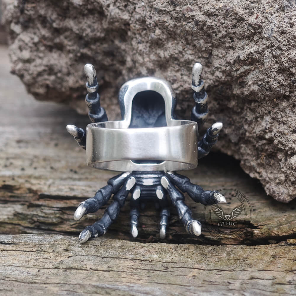 Skull Head Spider Sterling Silver Biker Ring | Gthic.com