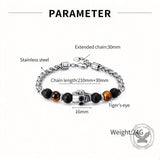 Skull Head Tiger's Eye Stone Stainless Steel Bracelet