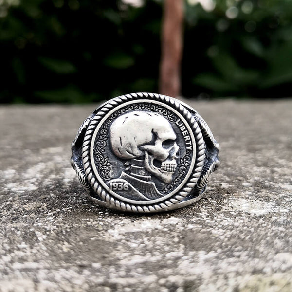 Skull Hobo Nickel Sterling Silver Ring