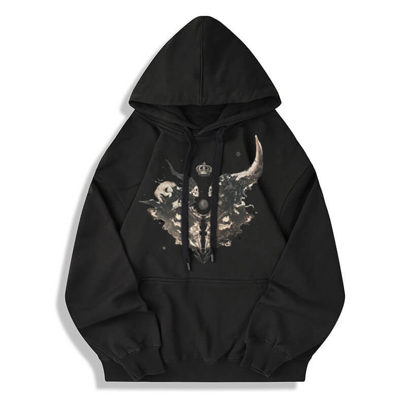 Skull Horns Baphomet Cotton Pullover Hoodie | Gthic.com