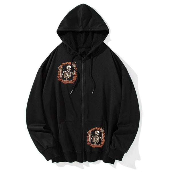 Skull In The Wall Print Gothic Hoodie Coat | Gthic.com
