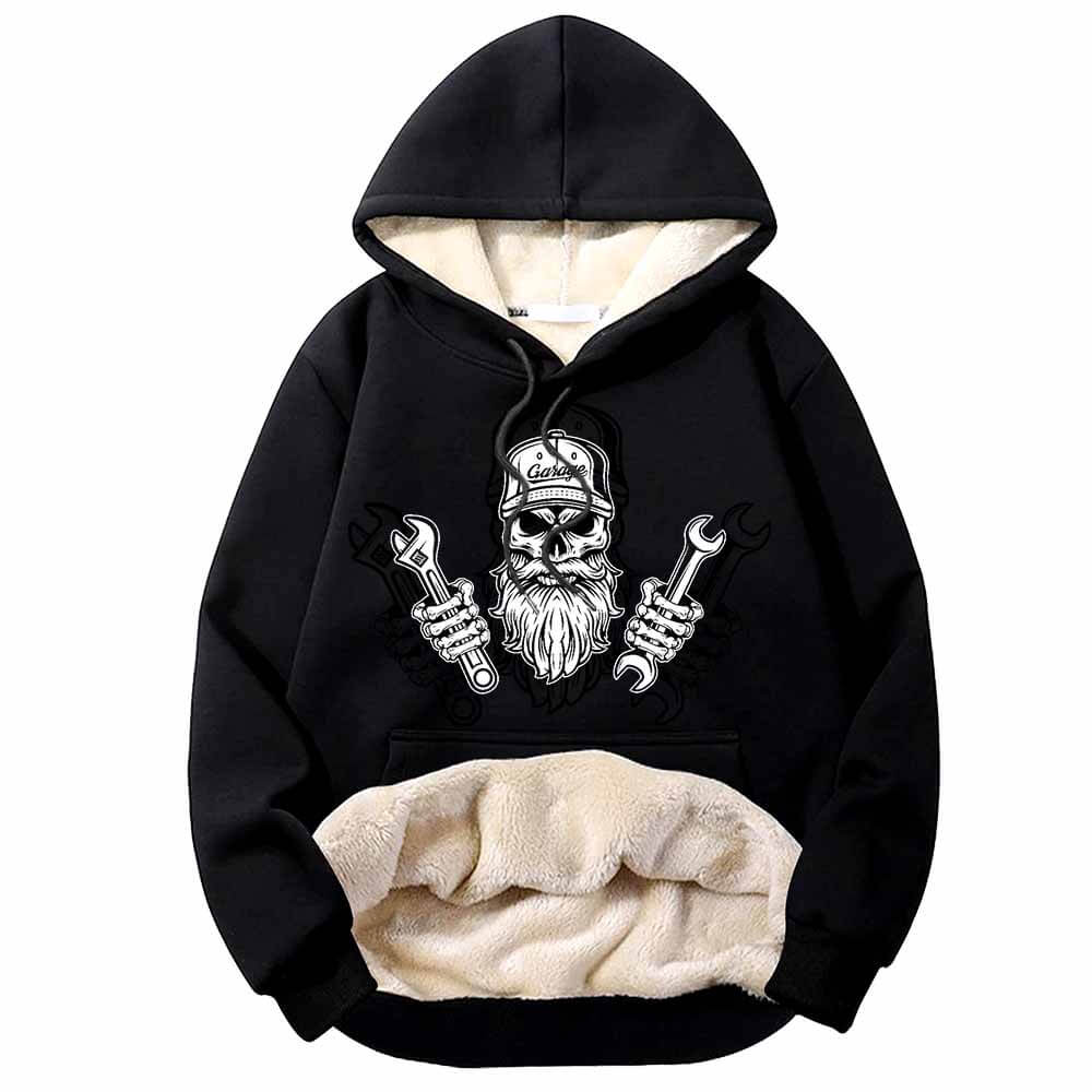 Skull Mechanic Holding Wrenches Fleece Sherpa Hoodie 01 | Gthic.com