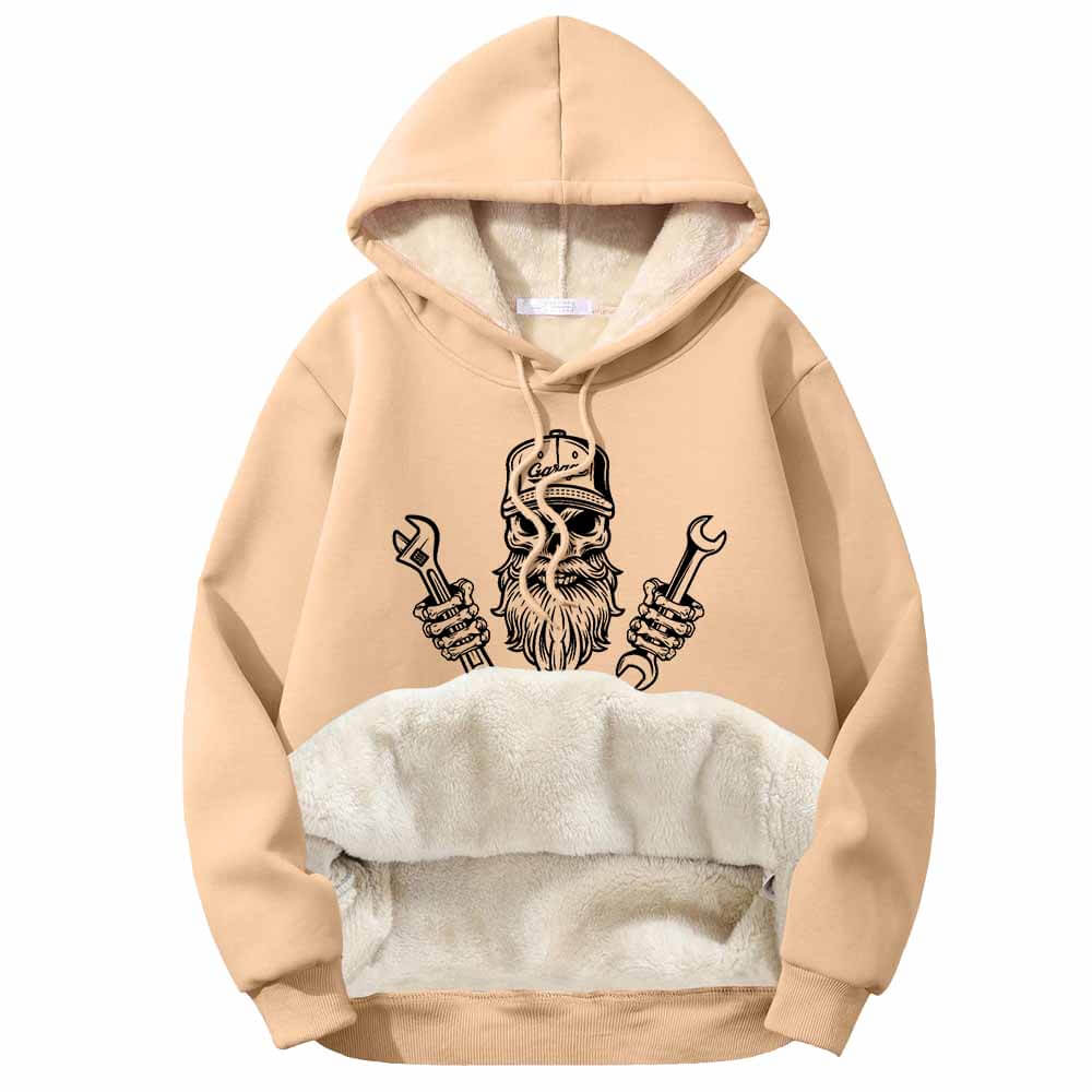 Skull Mechanic Holding Wrenches Fleece Sherpa Hoodie 02 | Gthic.com