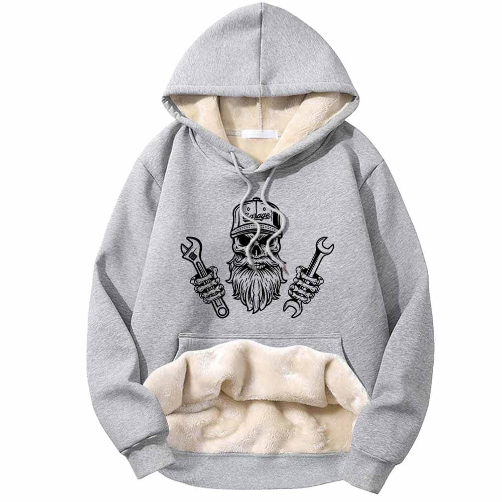 Skull Mechanic Holding Wrenches Fleece Sherpa Hoodie