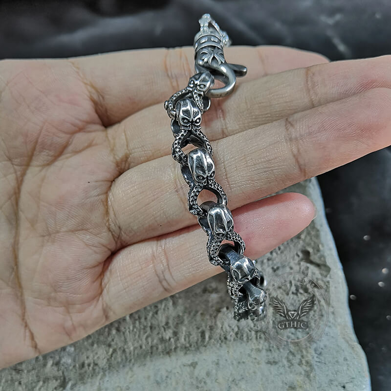 Skull Octopus Stainless Steel Biker Bracelet | Gthic.com