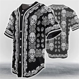Skull Print Polyester Baseball Jersey | Gthic.com