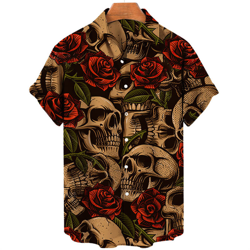 Skull Print Polyester Hawaiian Shirt | Gthic.com