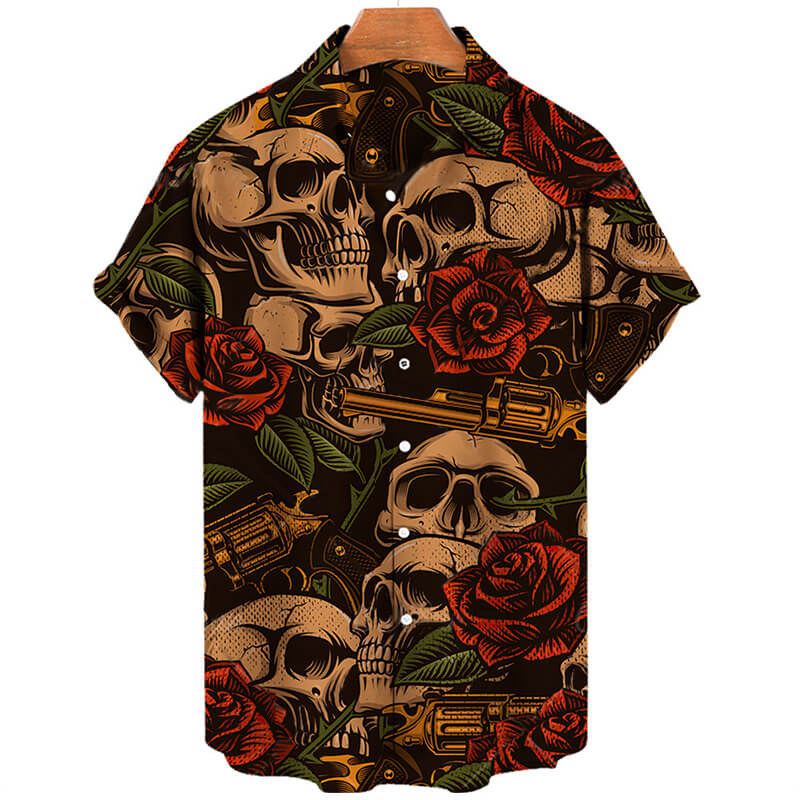 Skull Print Polyester Hawaiian Shirt | Gthic.com