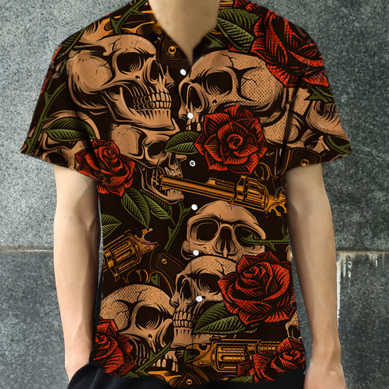 Skull Print Polyester Hawaiian Shirt | Gthic.com