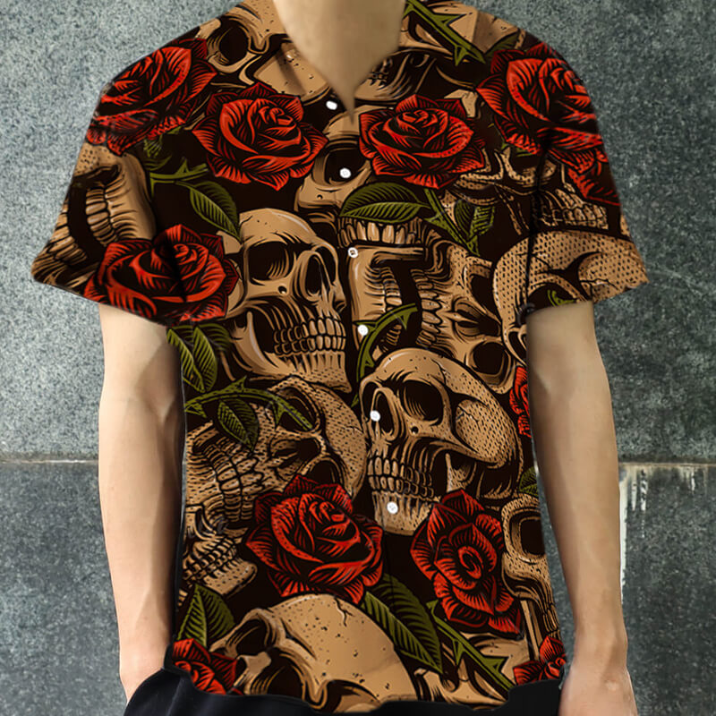 Skull Print Polyester Hawaiian Shirt | Gthic.com