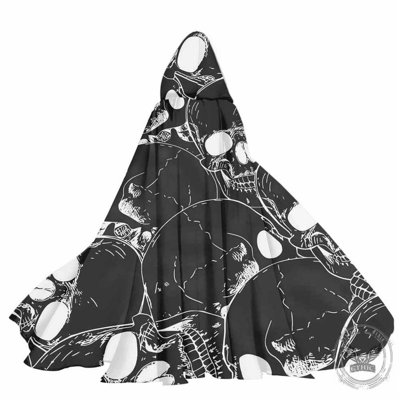 Skull Print Strap Hooded Cape | Gthic.com