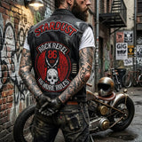 Skull Rebel Print Lapel Biker Denim Vest | Gthic.com