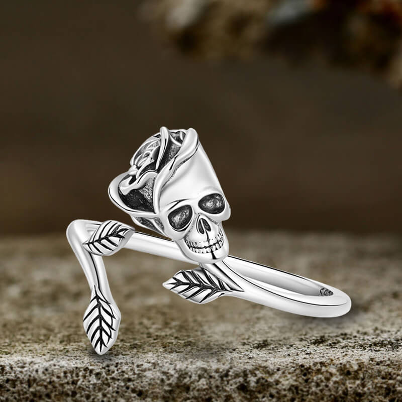 Skull Rose Sterling Silver Open Ring | Gthic.com