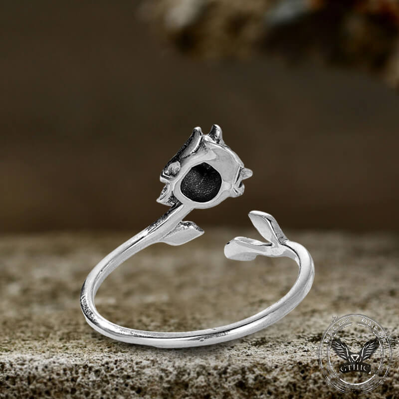Skull Rose Sterling Silver Open Ring | Gthic.com