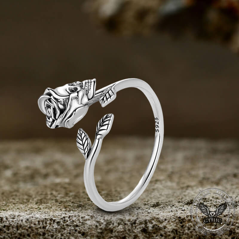 Skull Rose Sterling Silver Open Ring | Gthic.com