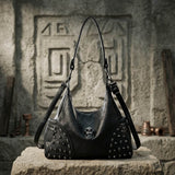 Skull Studs Large-Capacity Shoulder PU Leather Handbag | Gthic.com