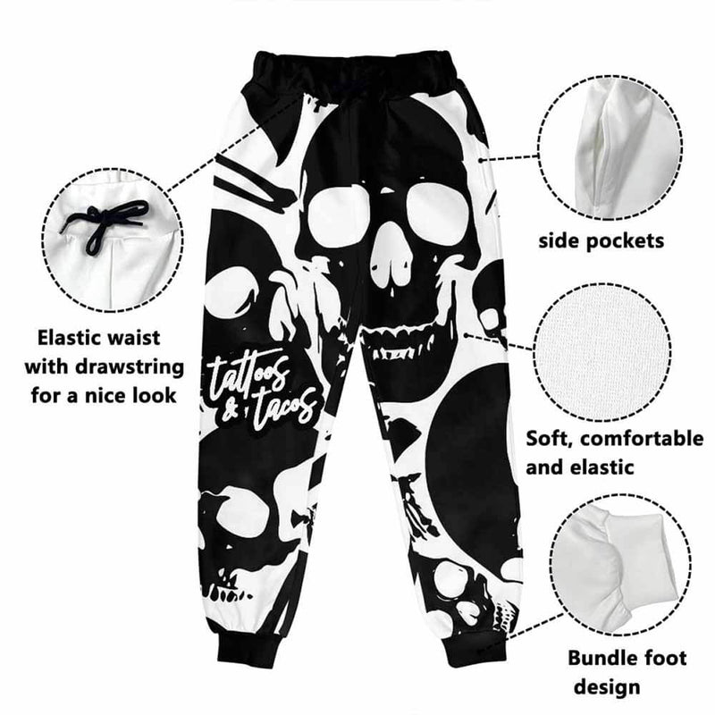 Skull Tattoos And Tacos Elastic Casual Pants